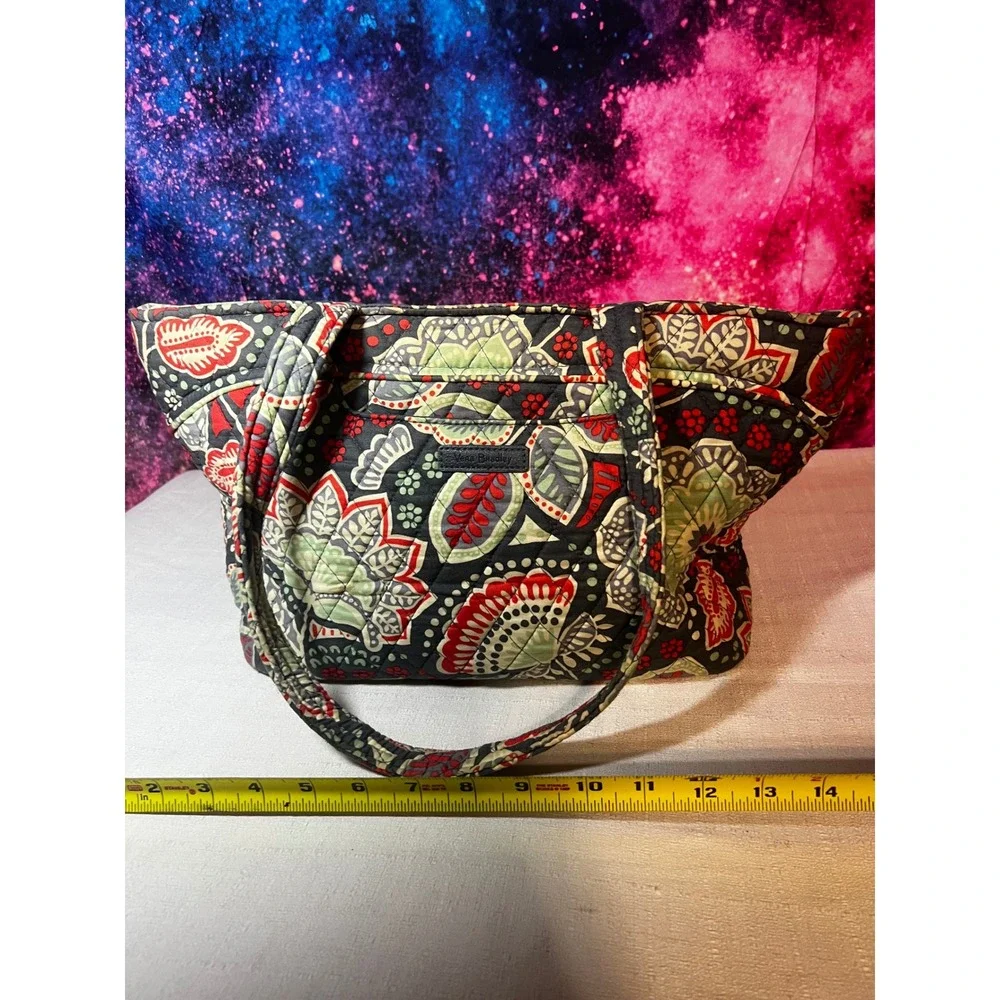 Vera Bradley Quilted Floral Tote Bag Red Green Navy Blue Shoulder Bag Large Tote